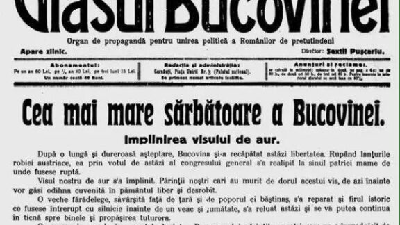 Astăzi se împlinesc 99 de ani de la Unirea Bucovinei cu România
