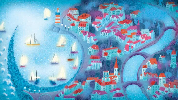 iarna ilustratie carte violeta dabija