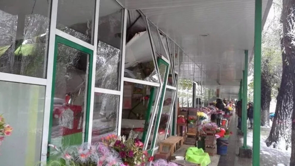 o gheretă de flori distrusă