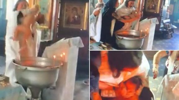 Scene șocante: un bebeluș este bruscat de preot în timpul Botezului